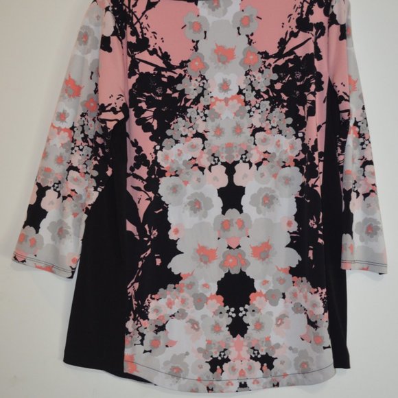 ALFANI 3/4 Sleeves FloralPrints Black Sides V-Keyhole Boat Neck Blouse S - Picture 5 of 5